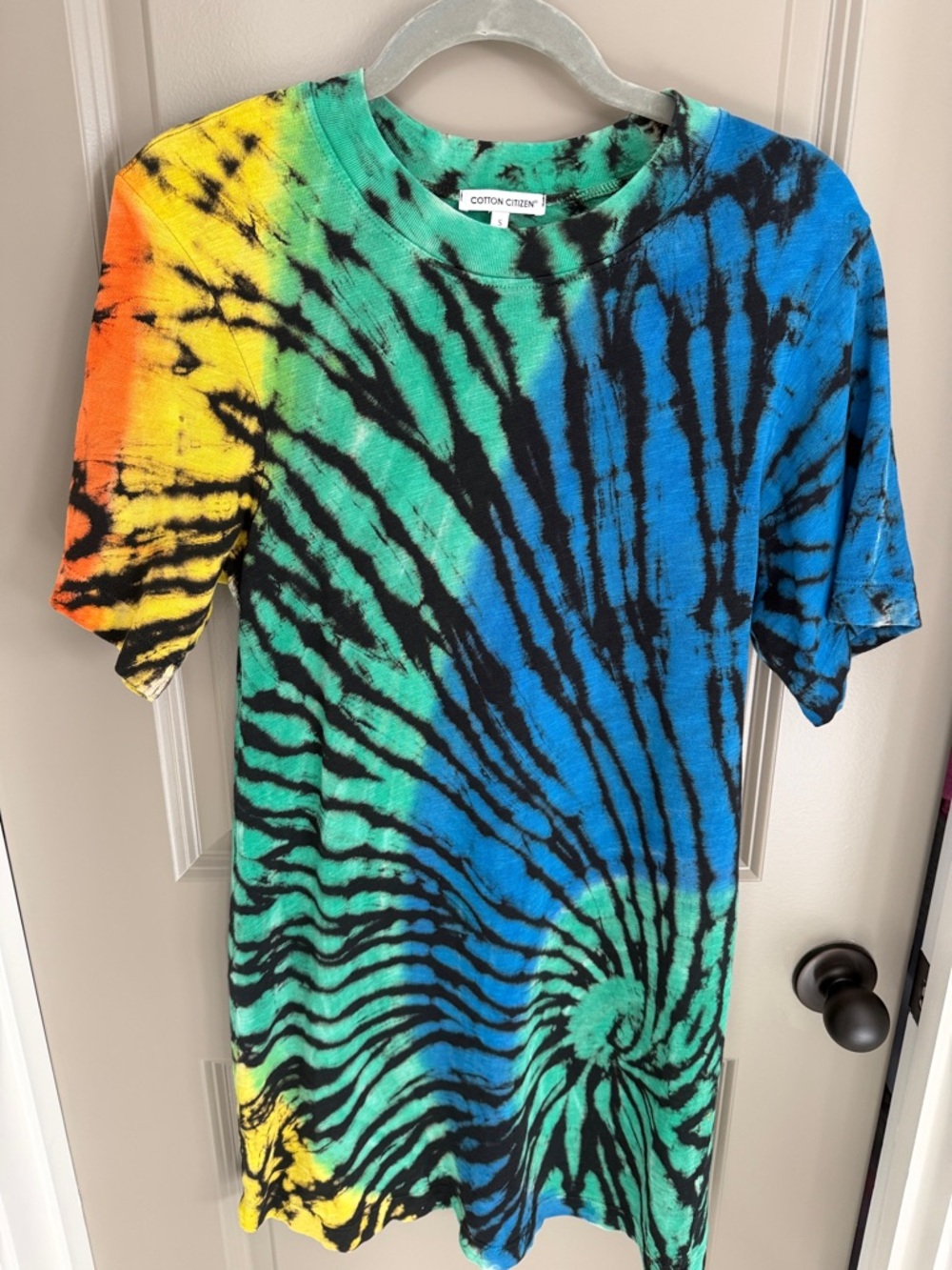 Cotton Citizen Tokyo Tie-Dye Tee Dress with Blue, Green, Yellow & Orange
